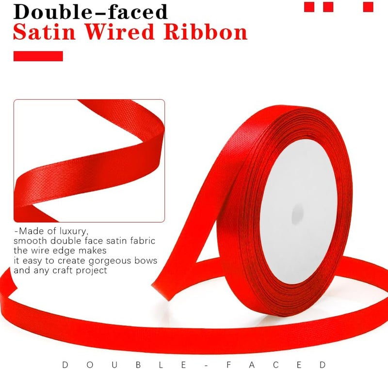 STARKET Red Ribbon for Gift Wrapping, Red Satin Ribon 3/8 in, Thin Red Ribbon for Christmas Tree, Liston Rojo, Red Valentines Ribbon for Flower Bouquet Bows Gift Wrap Ribbon for Lei Wedding Invitation - Image 3